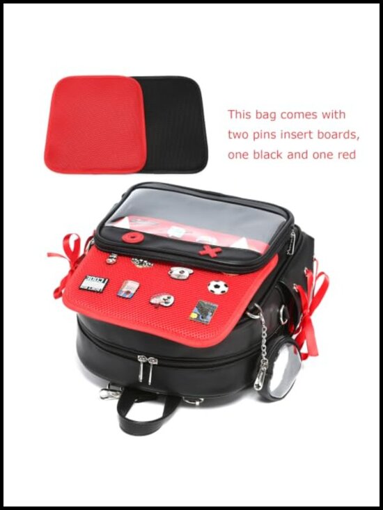 PU Leather Ita Backpack Crossbody Bag with Clear Window for Pins main image 4